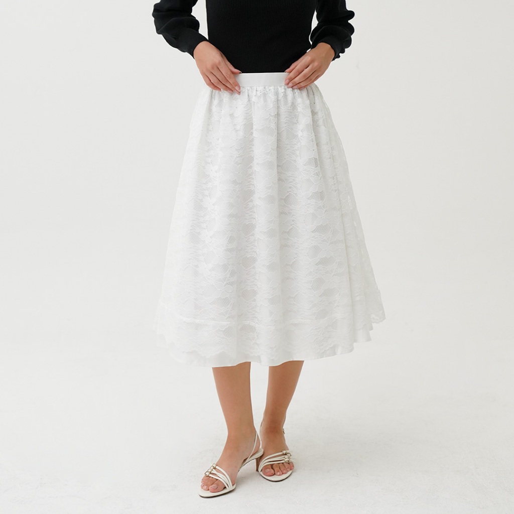 Mississippi Gleam Lace Midi Skirt Rok Wanita LIN000394M Offwhite