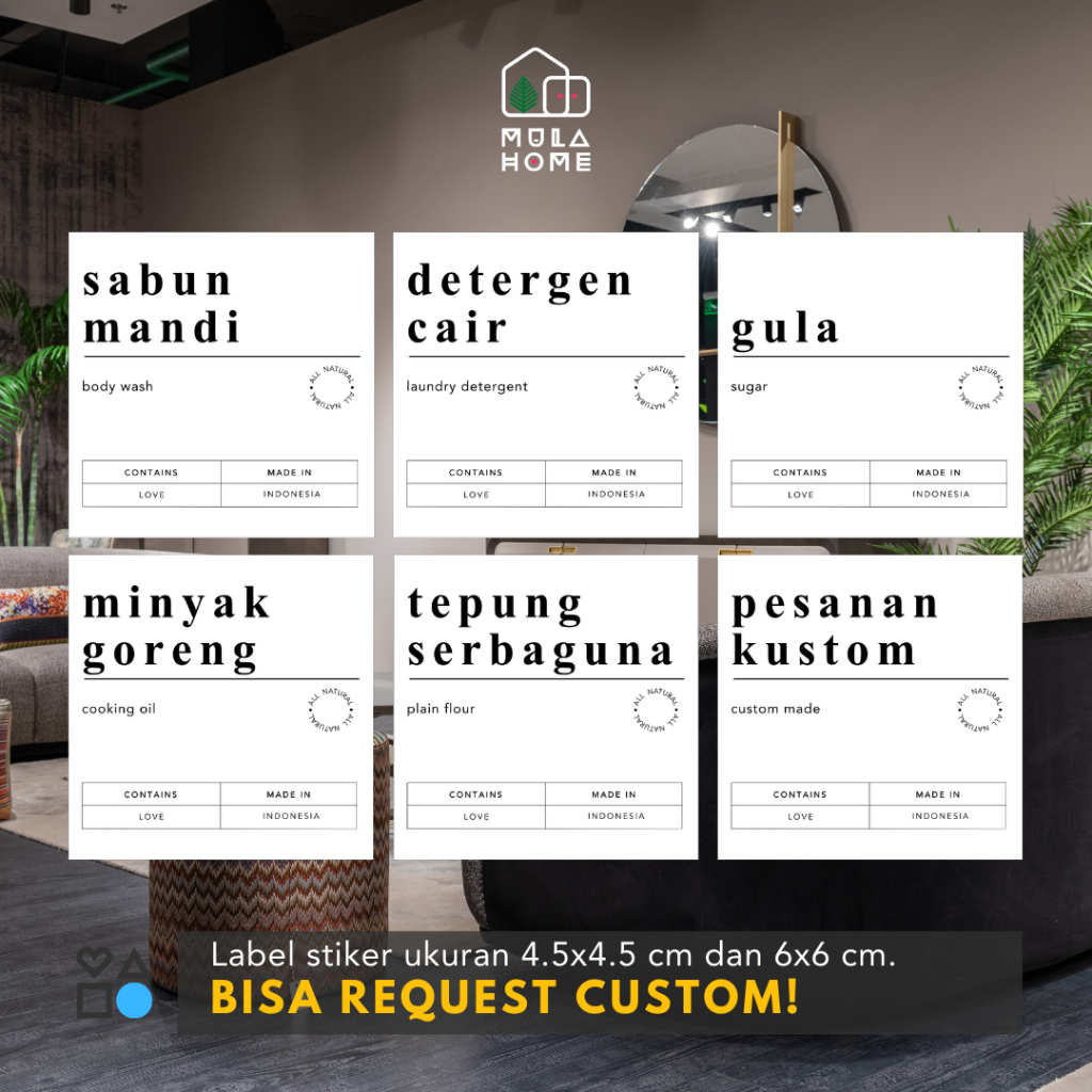 

AN09 LABEL STIKER BOTOL Refill Waterproof Laundry Bumbu Dapur Sabun Minyak Tepung Custom 6x6 cm