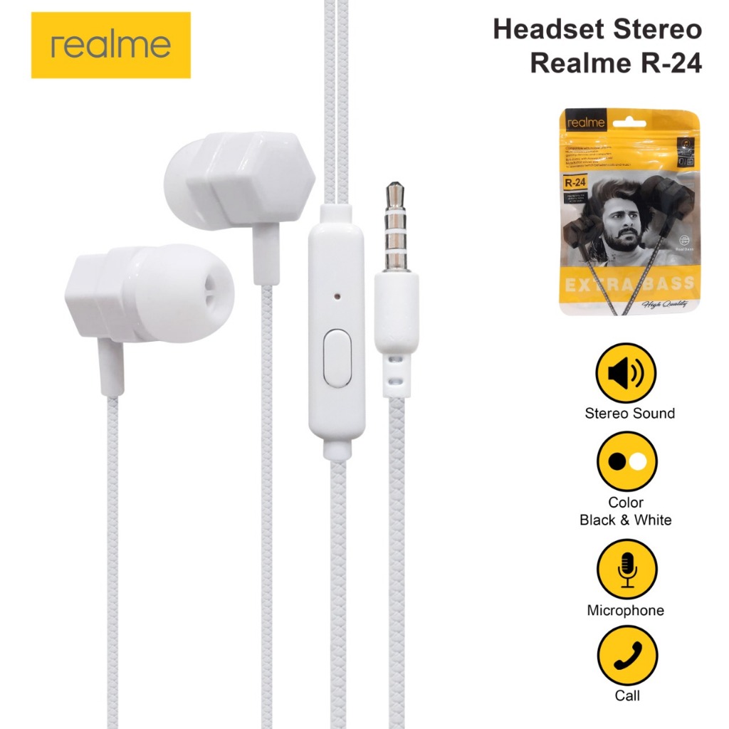 Handsfree REALME R-24 STEREO BASS Headset REALME STEREO R24 BASS Earphone REALME R-24 BASS