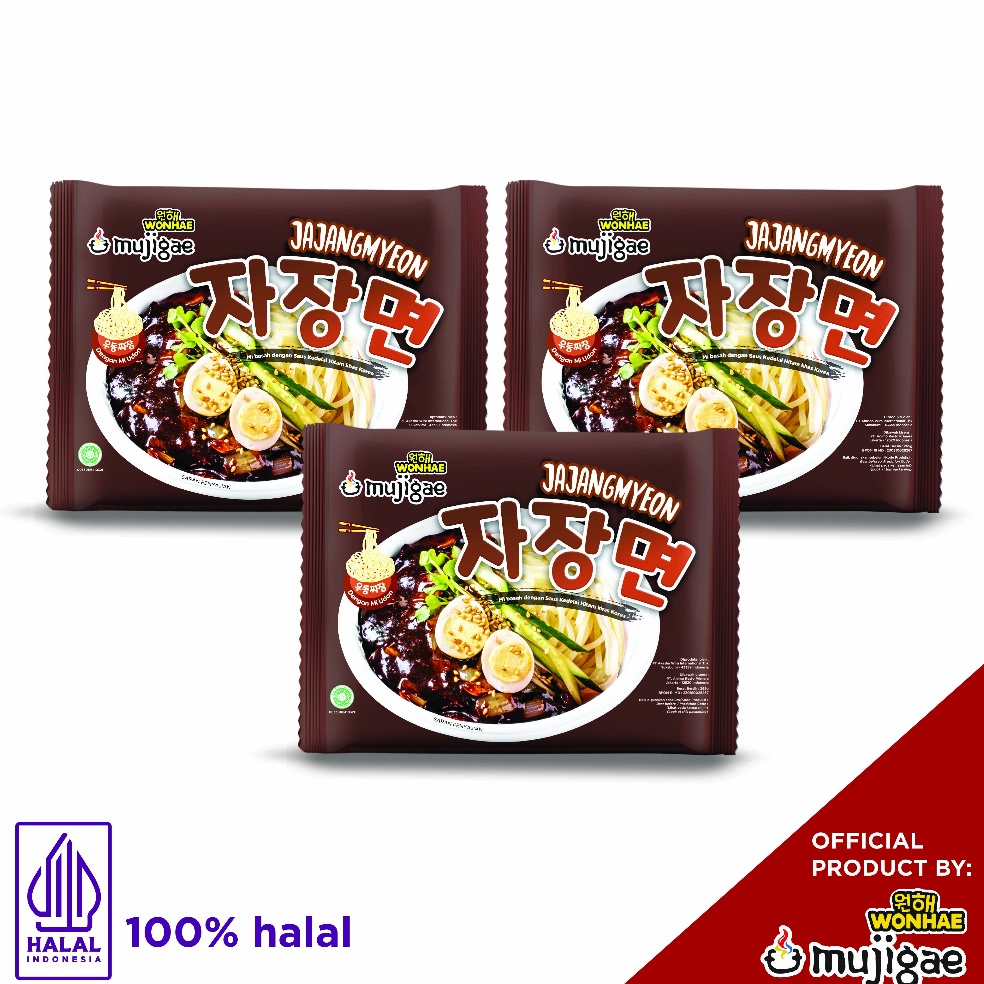 

KODE DP133 PAKET ISI 3 Mujigae by Wonhae Jajangmyeon 265 gr Mie Saus Pasta Kedelai Hitam Korea Jjajjangmyeon JJajangmyeon Jjangmyun Makanan Korea Instan Halal