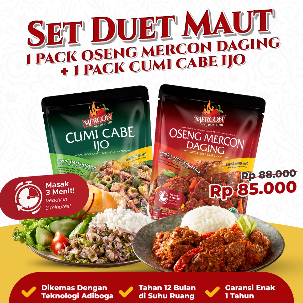 

MODEL PFJ986 Mercon Merah Putih Set Duet Maut Oseng Mercon Daging Cumi Cabe Ijo