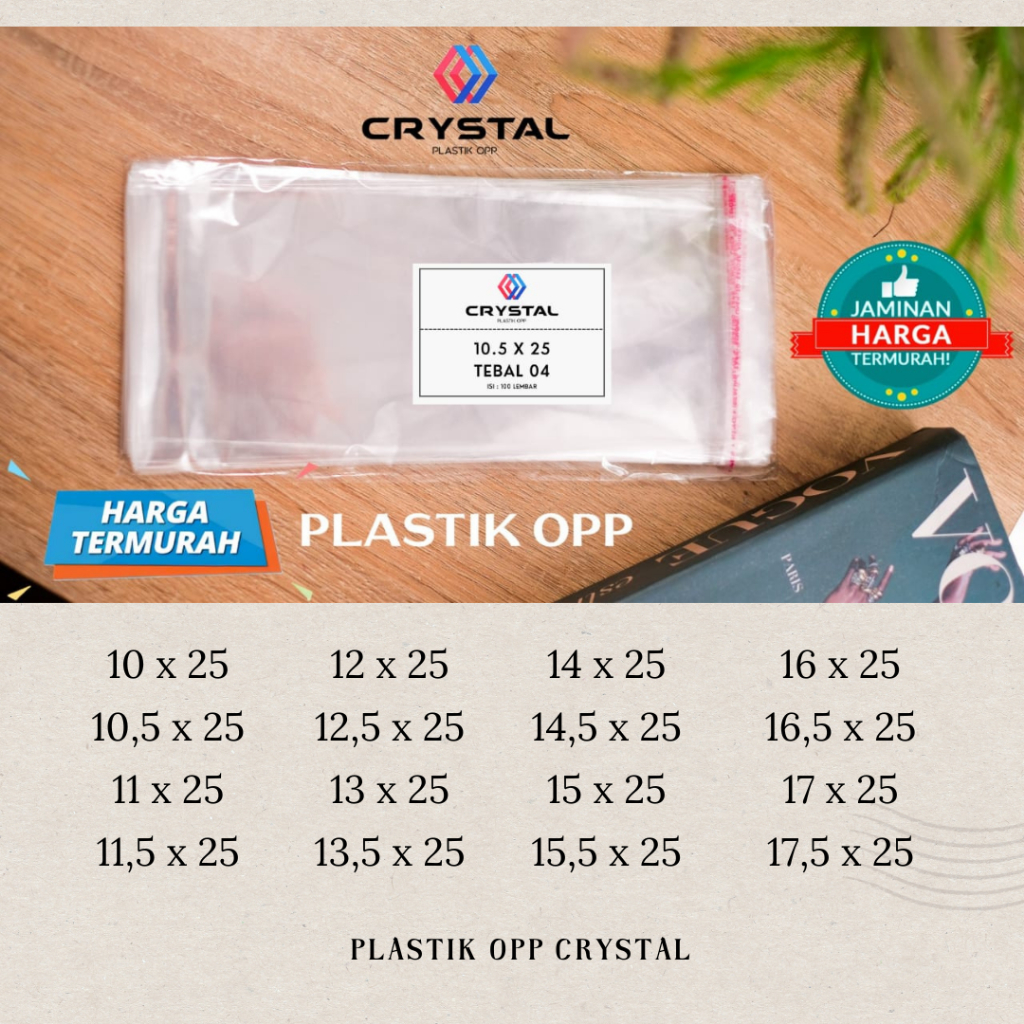 PLASTIK OPP LEM TEBAL 04  10x25 10,5x25 11x25 11,5x25 12x25 12,5x25 13x25 13,5x25 14x25 14,5x25 15x2