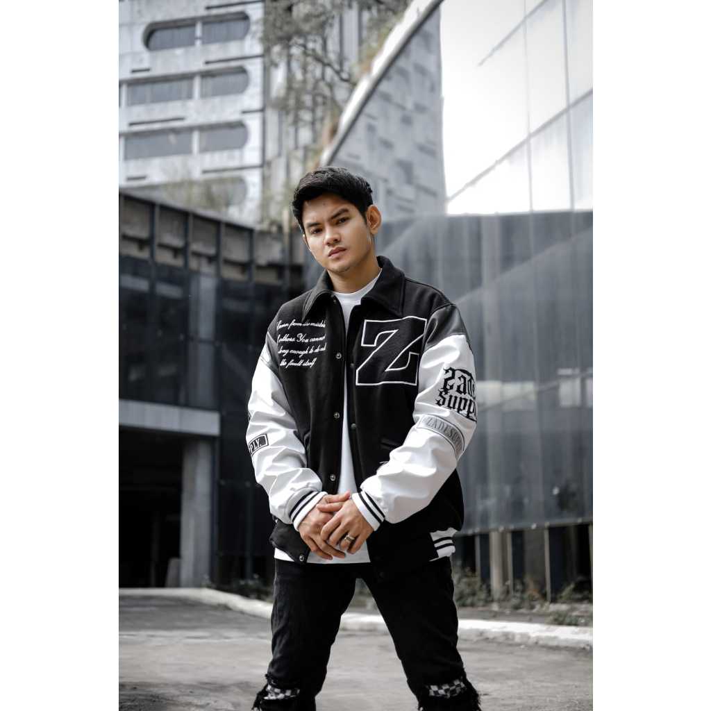 Zade Supply Jaket Varsity Skull Hitam Full Bordir Varsity Jacket Premium