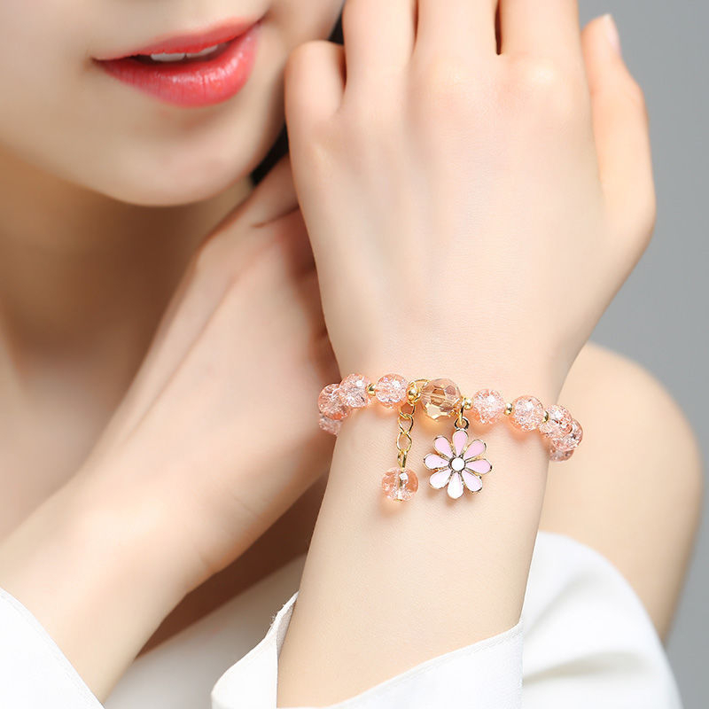 Gelang Daisy Rumbai Bunga Kristal Wanita - Crystal Daisy Flower Tassel Bracelet Women Girl