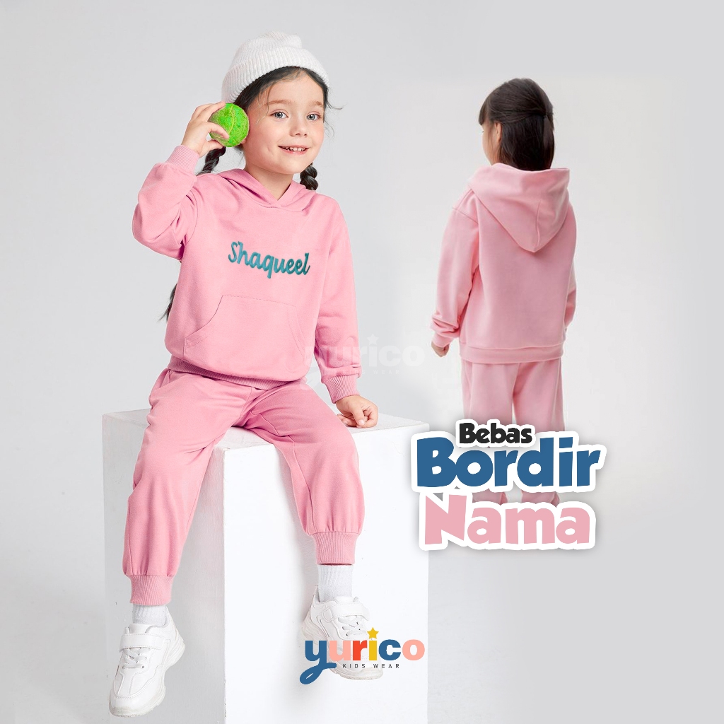 Setelan Sweater Hoodie Polos Anak Bordir Nama