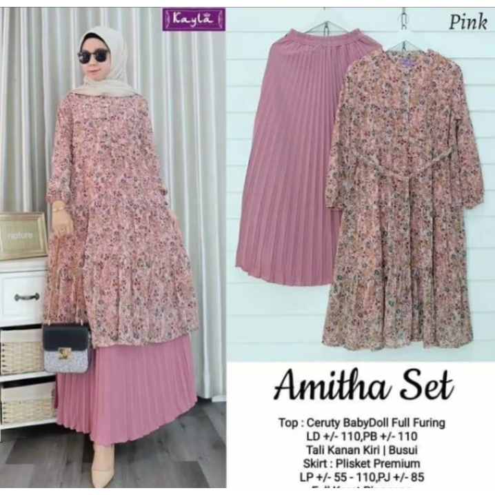 Set Wanita Atasan Rok Tunik || Tunik Amitha || One Seat Kayla Babydoll Full Furing || Rok Plisket