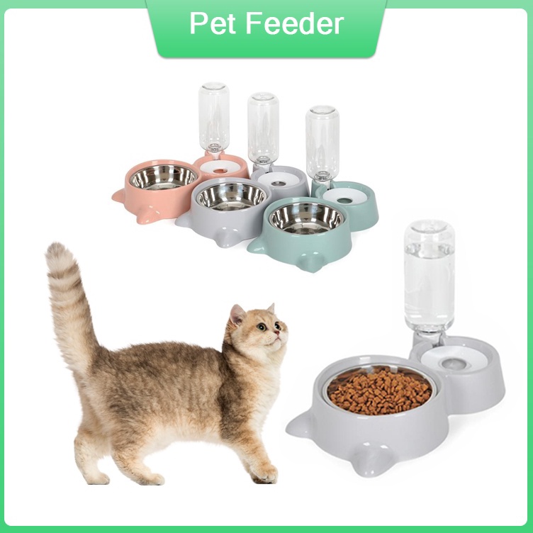 Ready Tempat Makan Minum Kucing Anjing Tempat Makan Hewan Otomatis 2 in 1 mangkuk Stainless Steel Au