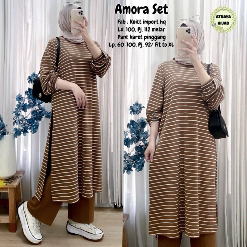 AMORA SET PANT POLOS MIX LONG TUNIK SALUR FULL KNIT IMPORT 2112