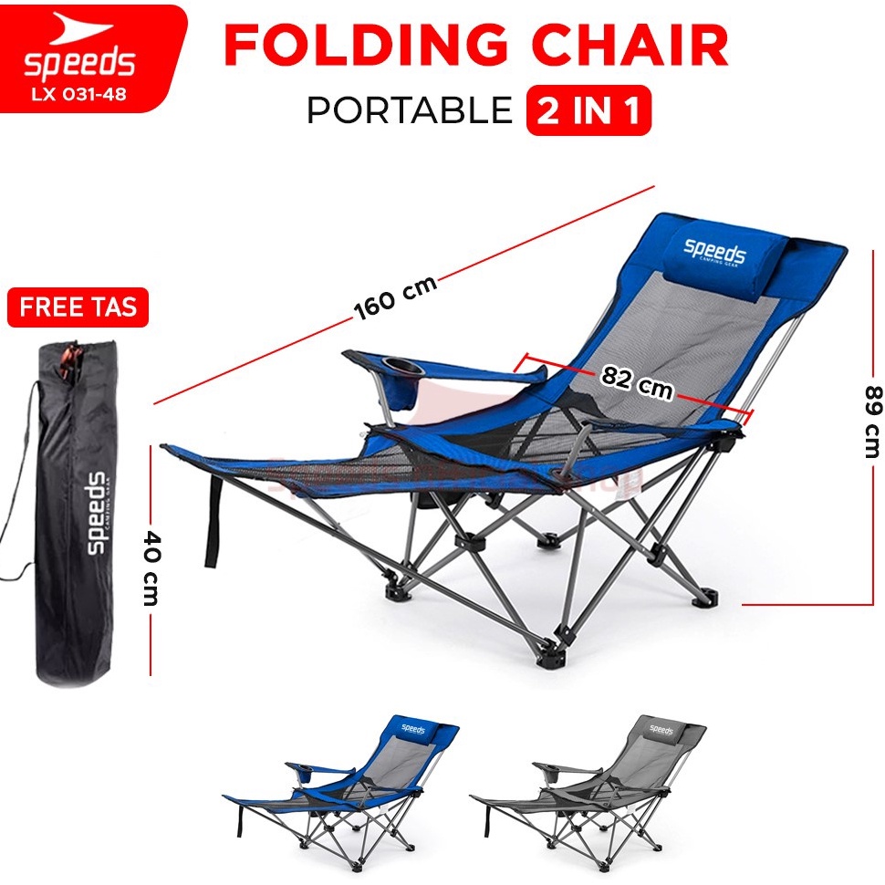 Stock Banyak SPEEDS Kursi Lipat Camping 2in1 Folding Chair Tidur Duduk Mancing Rekrasi Foldable Outd