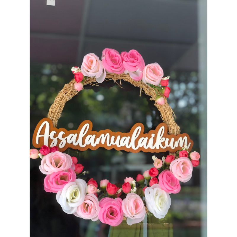 Wreath Ring Rotan Akar Hiasan Pintu Hiasan Dinding Assalamualaikum Katalog Pink