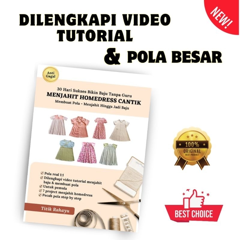 BUKU MENJAHIT  UNTUK PEMULA (PLUS POLA BESAR) | MENJAHIT HOMEDRESS CANTIK | BUKU POLA