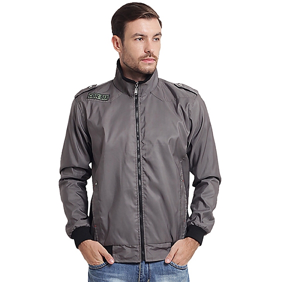 CBR SIX Jaket kasual pria | Jaket distro trendy modis | Menggunakan rib elastis | Taslan abu ISC 407