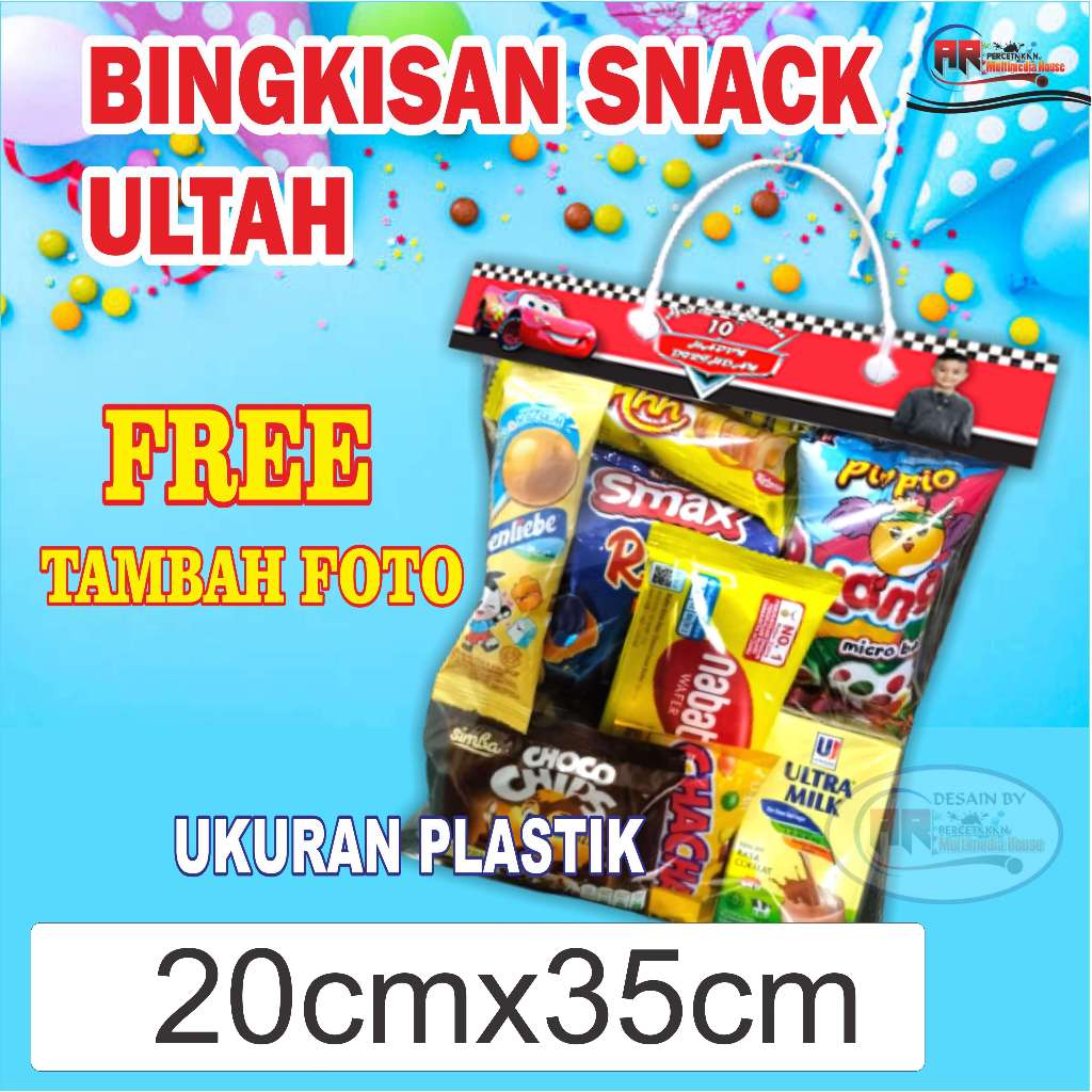 

lengkap tas Plastik snack ultah label tenteng ulang tahun anak Tas Ultah Plastik