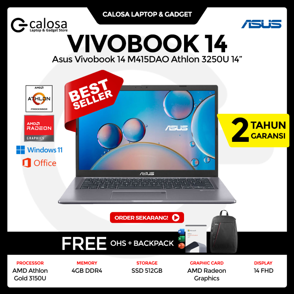 Laptop Asus Vivobook M415DAO FHD124 ATHLON 3150U 4GB 512GB Windows 11 + OHS 2021