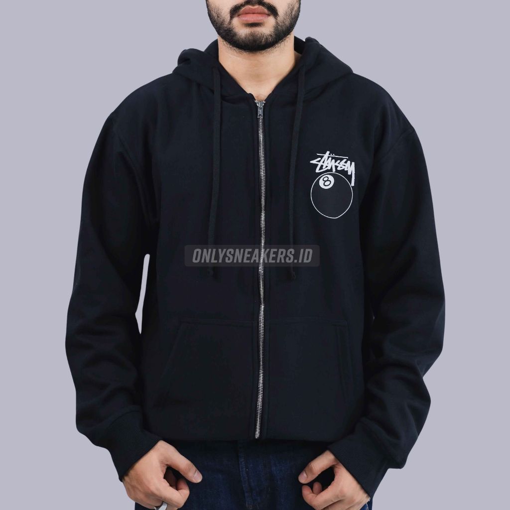 STUSSY 8 BALL ZIP BLACK HOODIE