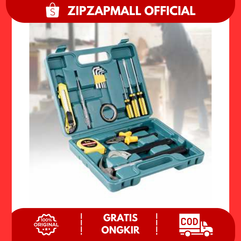Alat Set Perkakas Palu Tang Obeng Kunci Pas Cutter Kunci Inggris Meteran Kunci L11 in 1/Set Perkakas