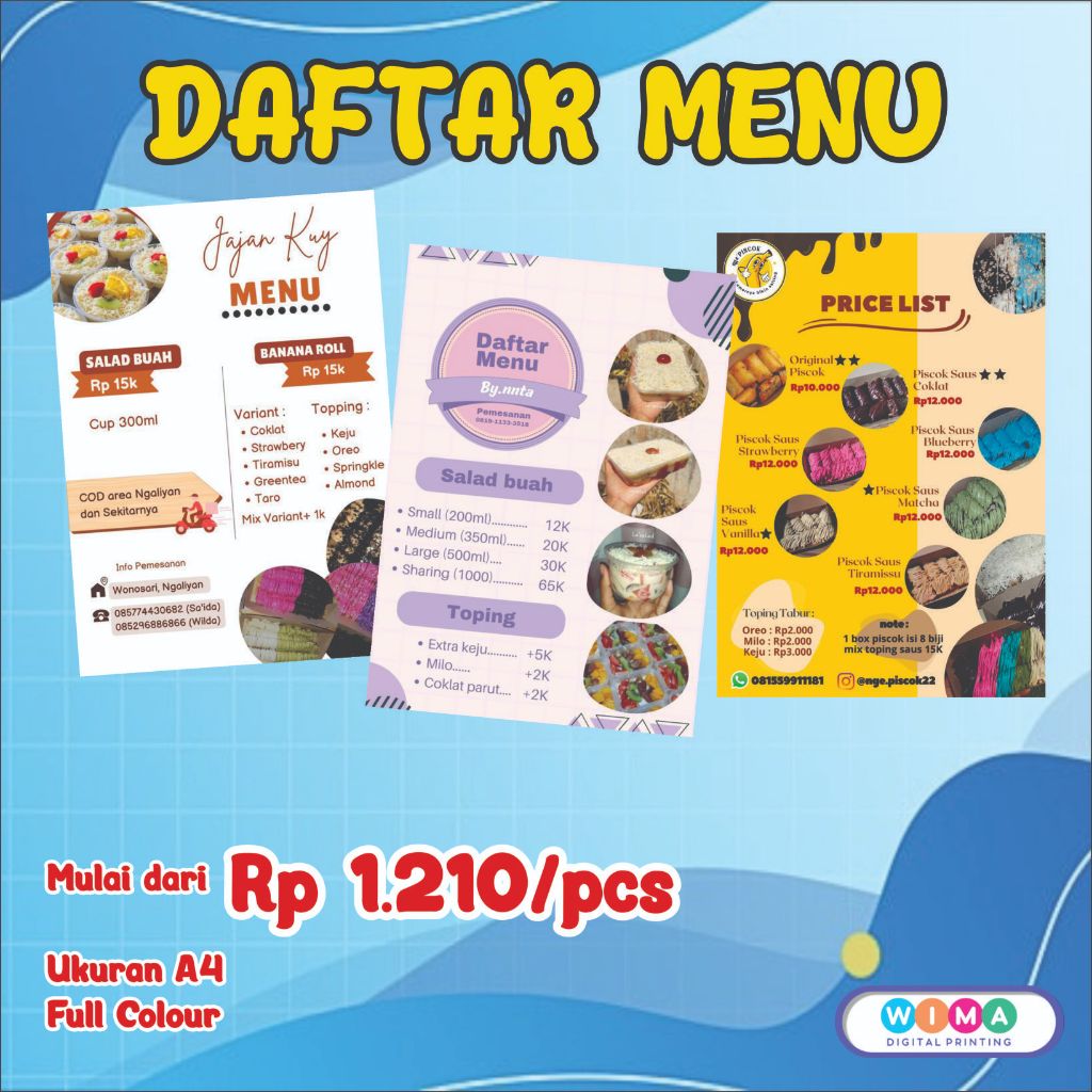 

CETAK DAFTAR MENU MAKANAN/ MINUMAN UKURAN A4
