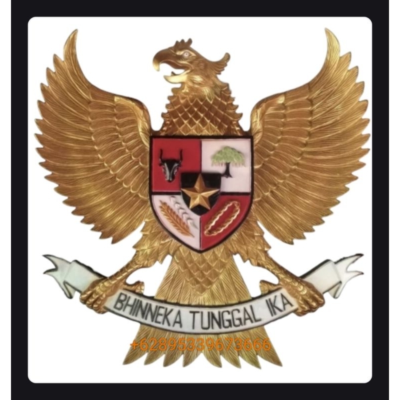 Pajangan Dinding Lambang Burung Garuda Pancasila Warna Emas Ukiran Kayu Jati Ukuran 100cm