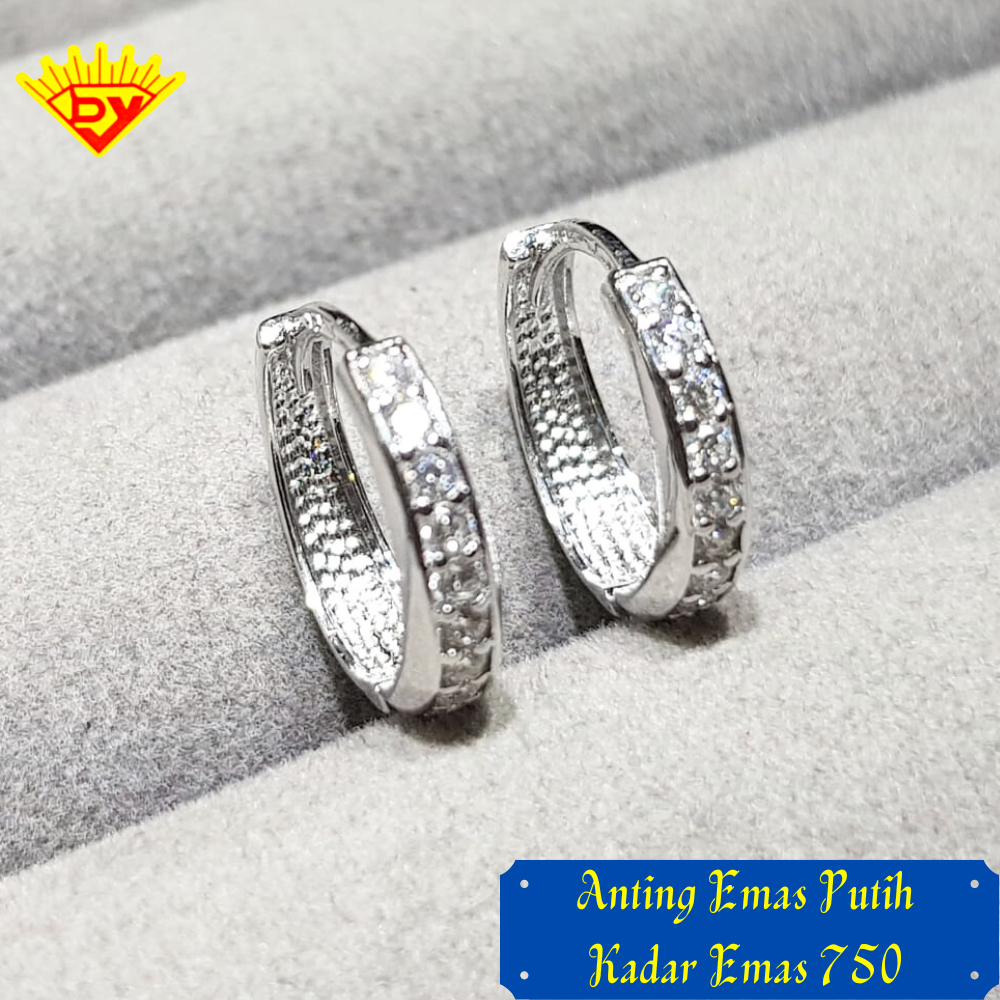 Anting Emas Putih Permata Zirconia 841 Kadar Emas 750