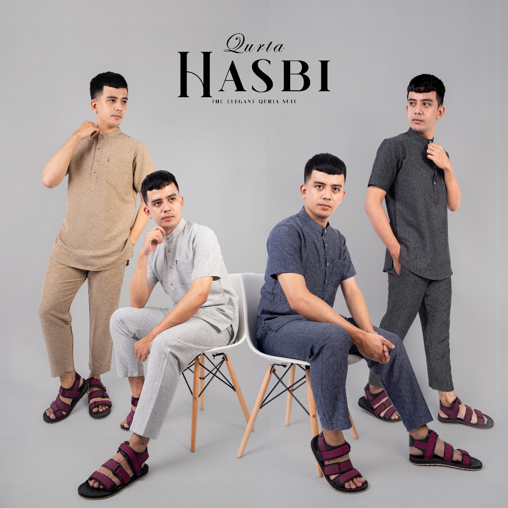 Katsae - Koko Pria Dewasa Setelan Baju celana Muslim | Set Kemeja Koko Kurta Hasbi Size M L XL XXL