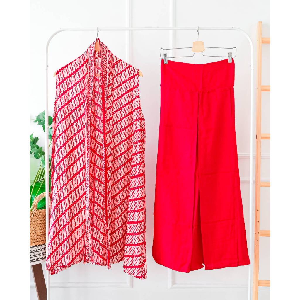 ONE SET OUTER BATIK MERAH PUTIH TANPA LENGAN MERAH PARANG RAPET SET KONDANGAN BATIK MERAH PUTIH KULO