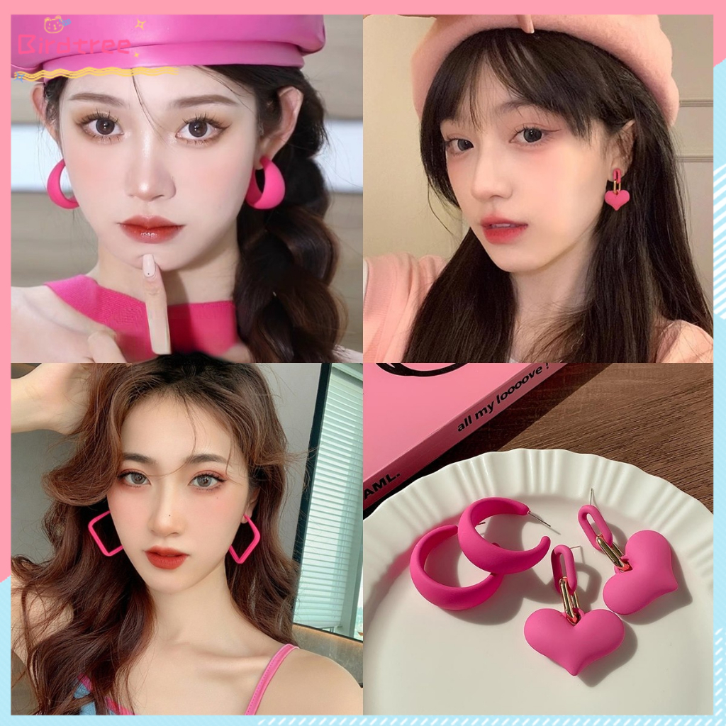 [Readystock❤️COD]Anting Hati Akrilik Warna Kelas Atas Anting Merah Muda Barbie Pesta Jazz Wanita