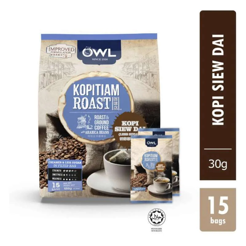 

Owl Kopitiam Roast & Ground Coffee Kopi Siew Dai Less Sugar 15 x 30 Gram