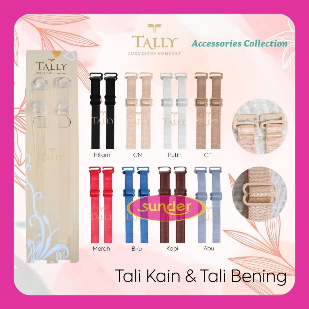 1Pasang Tali Bra Kain Warna Bening Transparan Extension Strap Bh Hitam Tally Tebal Elastis Lebar 1cm