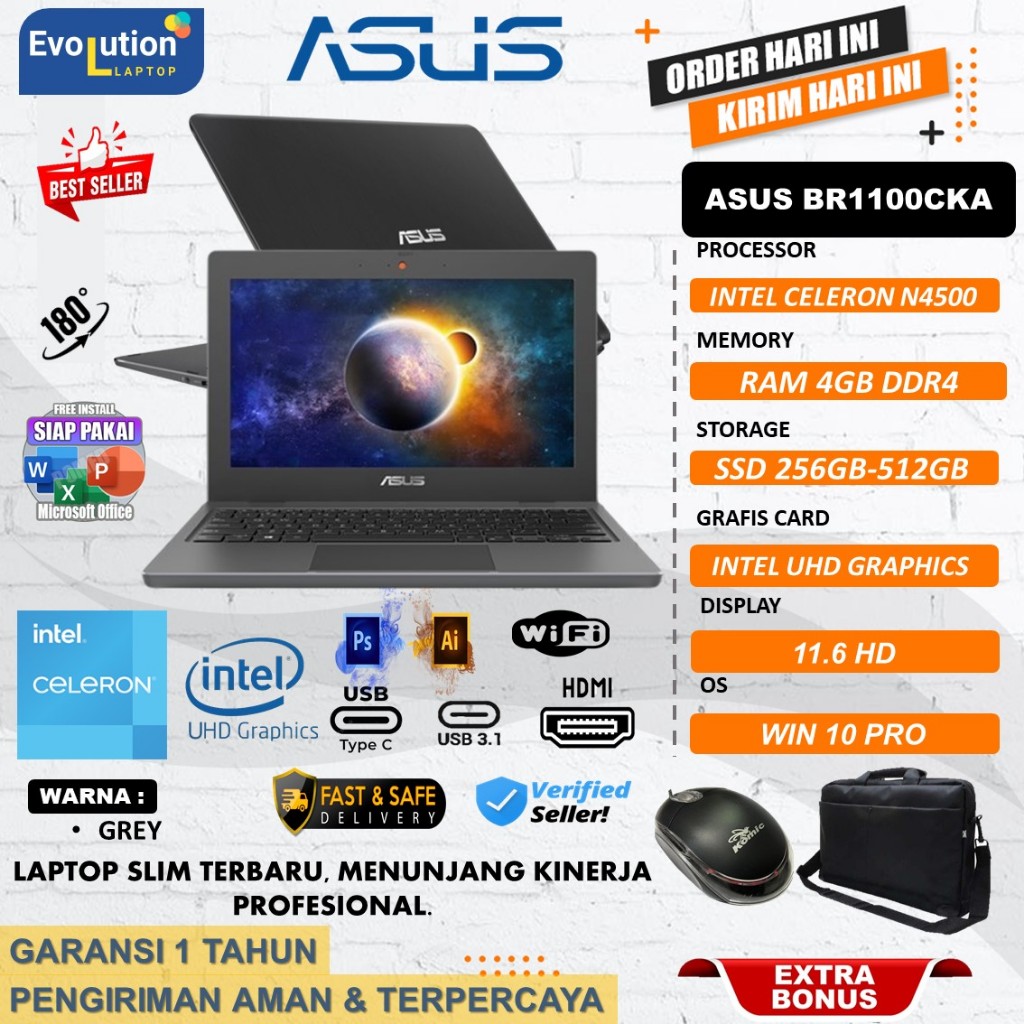 Laptop Murah Baru Asus BR1100CKA 4GB 512GB SSD 11inch Win10 -  Laptop Baru Bergaransi
