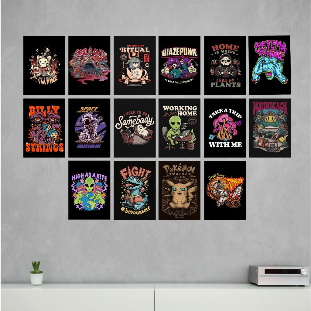 Isi 16 PCS Poster Dinding Black Abstrack Aesthetic [R60] Ukuran A4 A5 A6 Poster Dinding Aesthetic