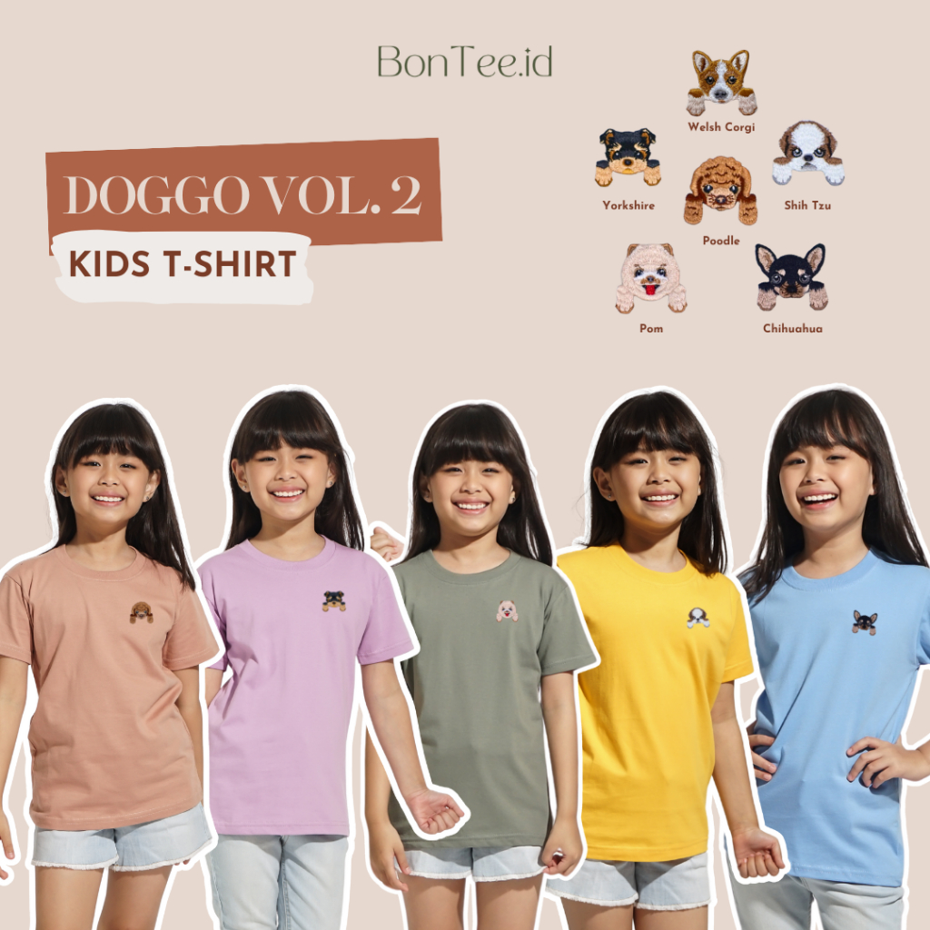 KIDS - DOGGO VOL. 2 EDITION - Baju Kaos Anak Kecil Atasan Bordir Patch Motif Anjing Lucu Premium - L