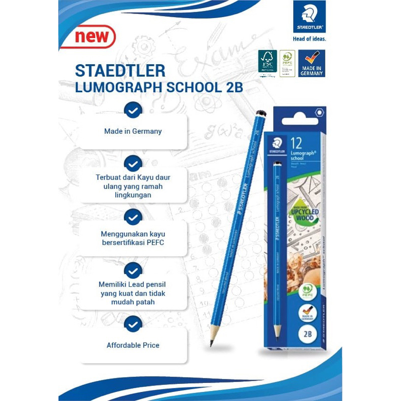 

Pensil Staedtler Lumograph School 2B Upcycled Wood [Per 1 Lusin]