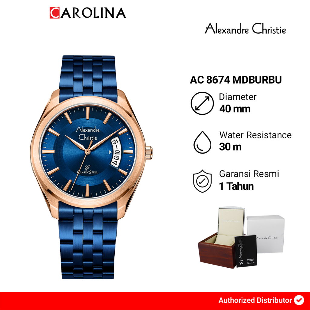 Jam Tangan Pria Alexandre Christie Classic Steel AC 8674 MDBURBU Blue Dial Blue Stainless Steel Stra