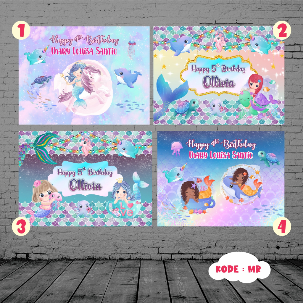 BACKDROP / BANNER ULTAH TEMA MERMAID / ULANG TAHUN