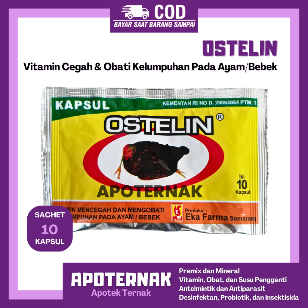 OSTELIN 10 KAPSUL - Cegah & Obati Kelumpuhan Pada Ayam Bebek - Obat Ayam Lumpuh Ampuh - Obat Ayam Pi