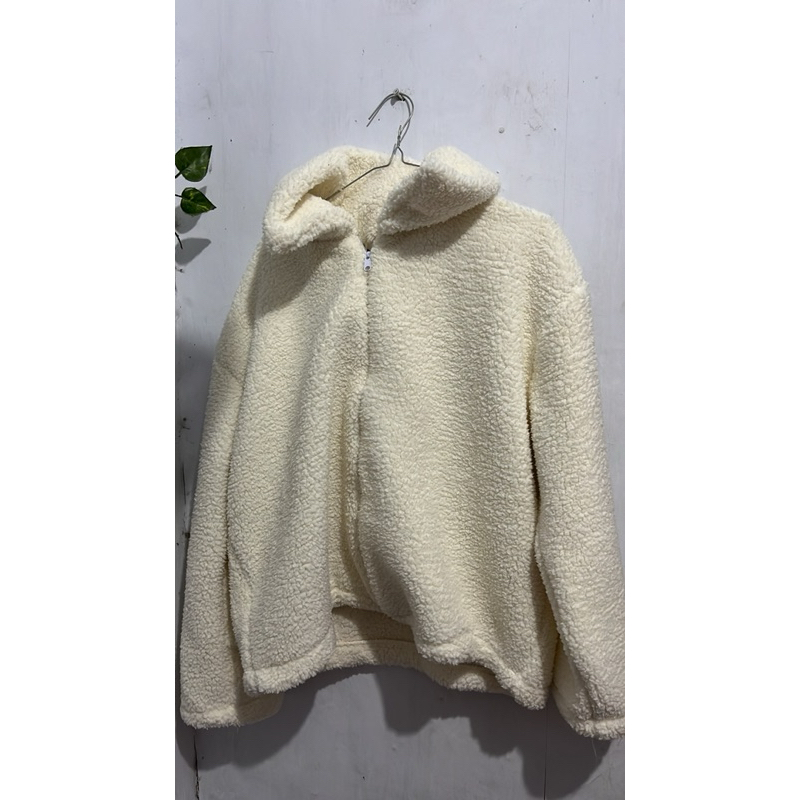 sweater jacket zip crope sherpa bulu domba