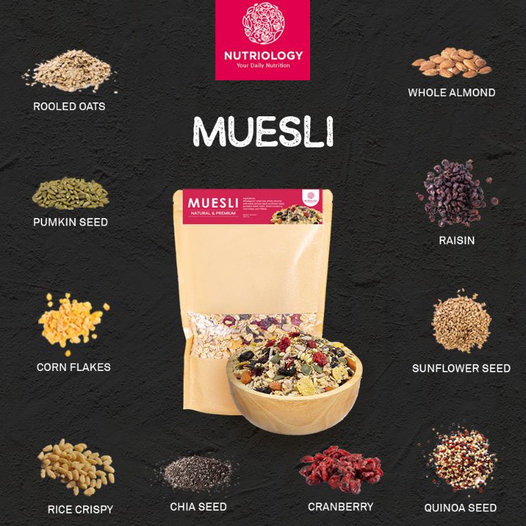 

Stk B4nyak Muesli Fruit seed Nutriology 5 gr Sereal Diet Sehat Sarapan Praktis Murah Bergizi Premium Alami Oatmeal Weekday