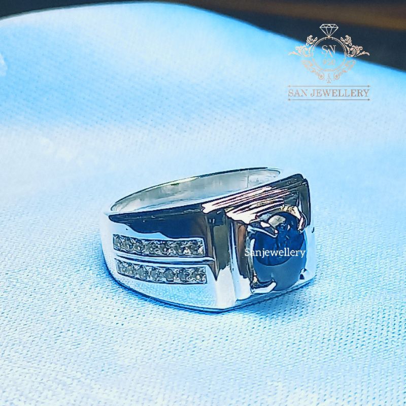 Cincin Pria Perak 950 Asli Ikat Batu Akik Permata Eksklusif Handmade EB001