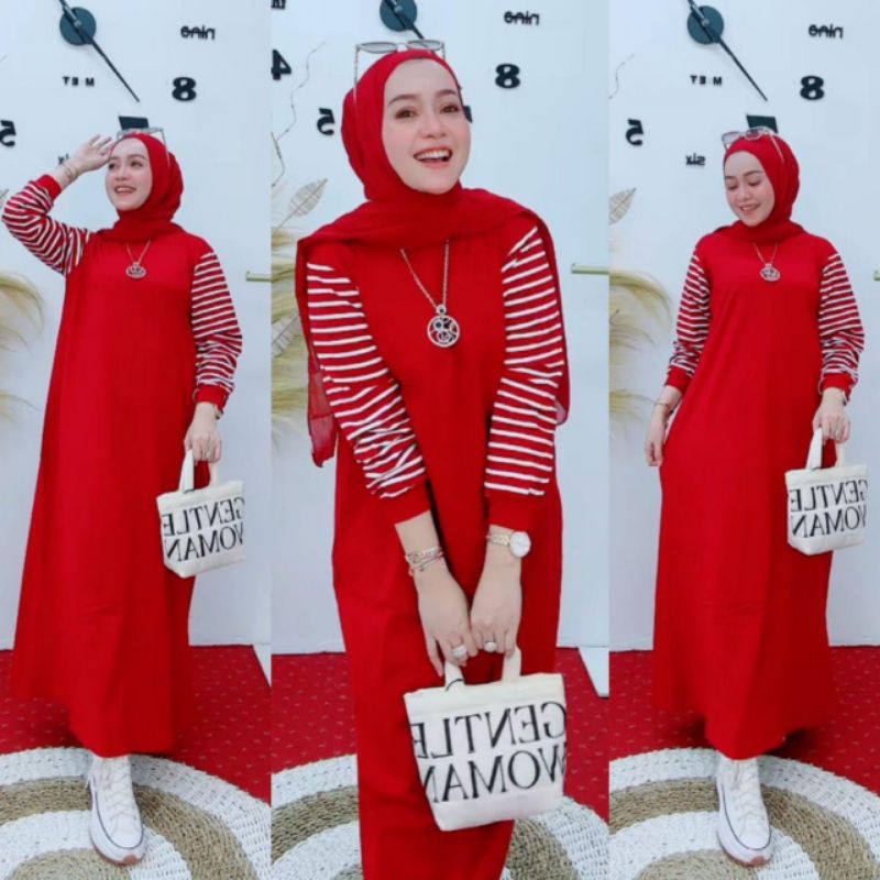 GAMIS KAOS LENGAN STRIPE // GAMIS WANITA POLOS BY NABIL
