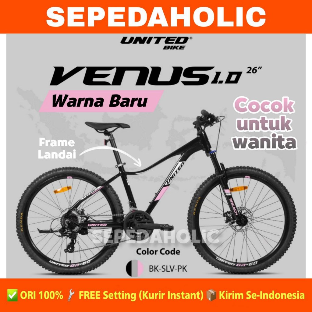 Sepeda Gunung MTB UNITED VENUS 1.0 1.00 Ukuran 26 Inch Cocok Wanita