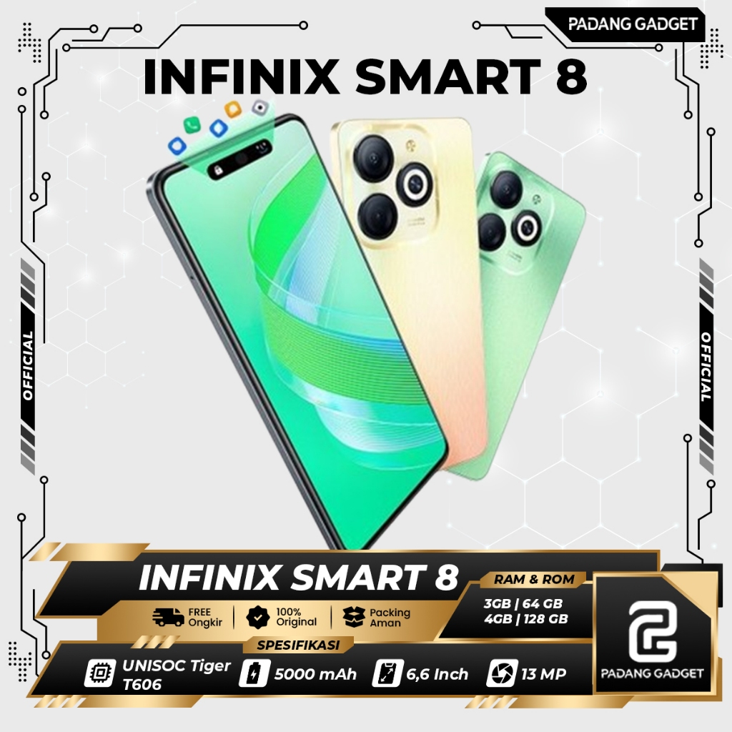 Infinix Smart 8 Ram 3/64 GB &amp; 4/128 GB Ram Extended Original Smartphone Handphone Android BNIB Garansi Resmi Infinix 1 Tahun