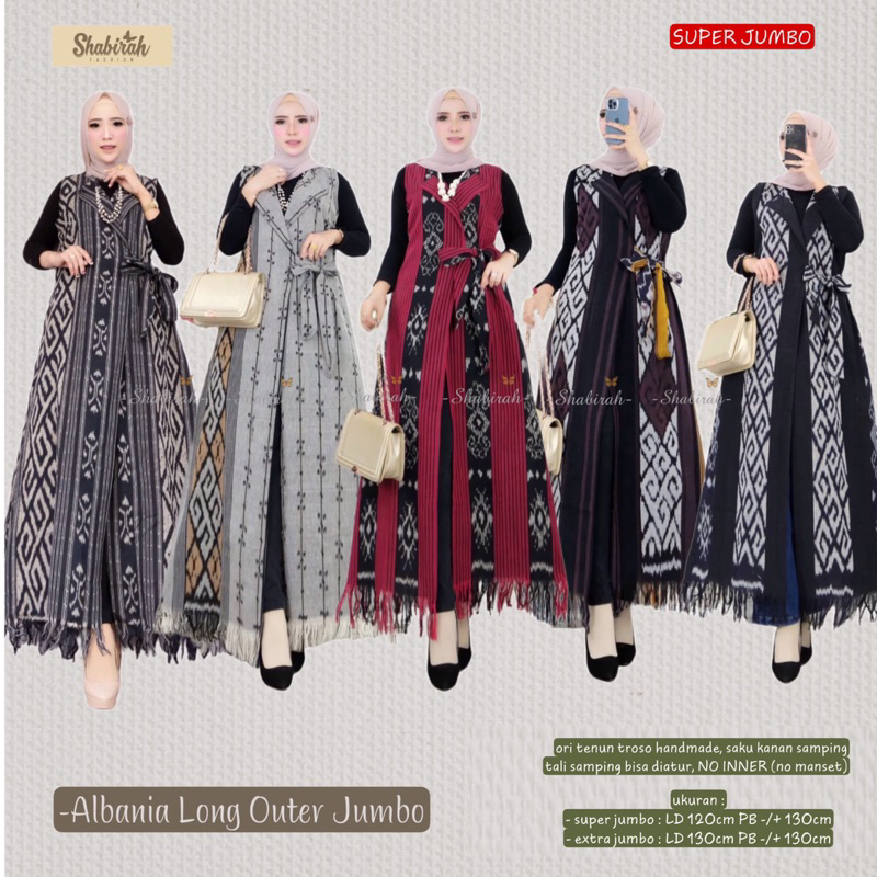 SHABIRAH - ALBANIA LONG OUTER SUPER JUMBO LD 120cm dan 130cm / CARDIGAN TENUN / BLAZER TENUN TROSO E