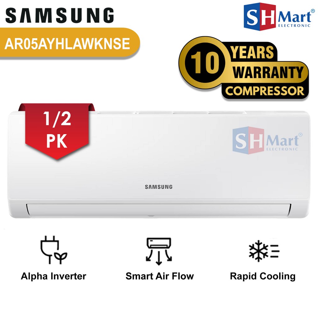 AC 1/2 PK SAMSUNG INVERTER ALPHA AR05AYHLAWKNSE / AR05AYH GARANSI RESMI (MEDAN)
