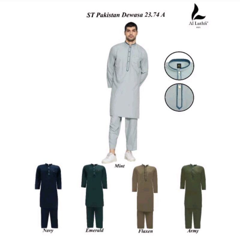 Gamis Setelan Pakistan Pria Dewasa  AL-LUTHFI PKS 23 74 A Lengan panjang Terbaru