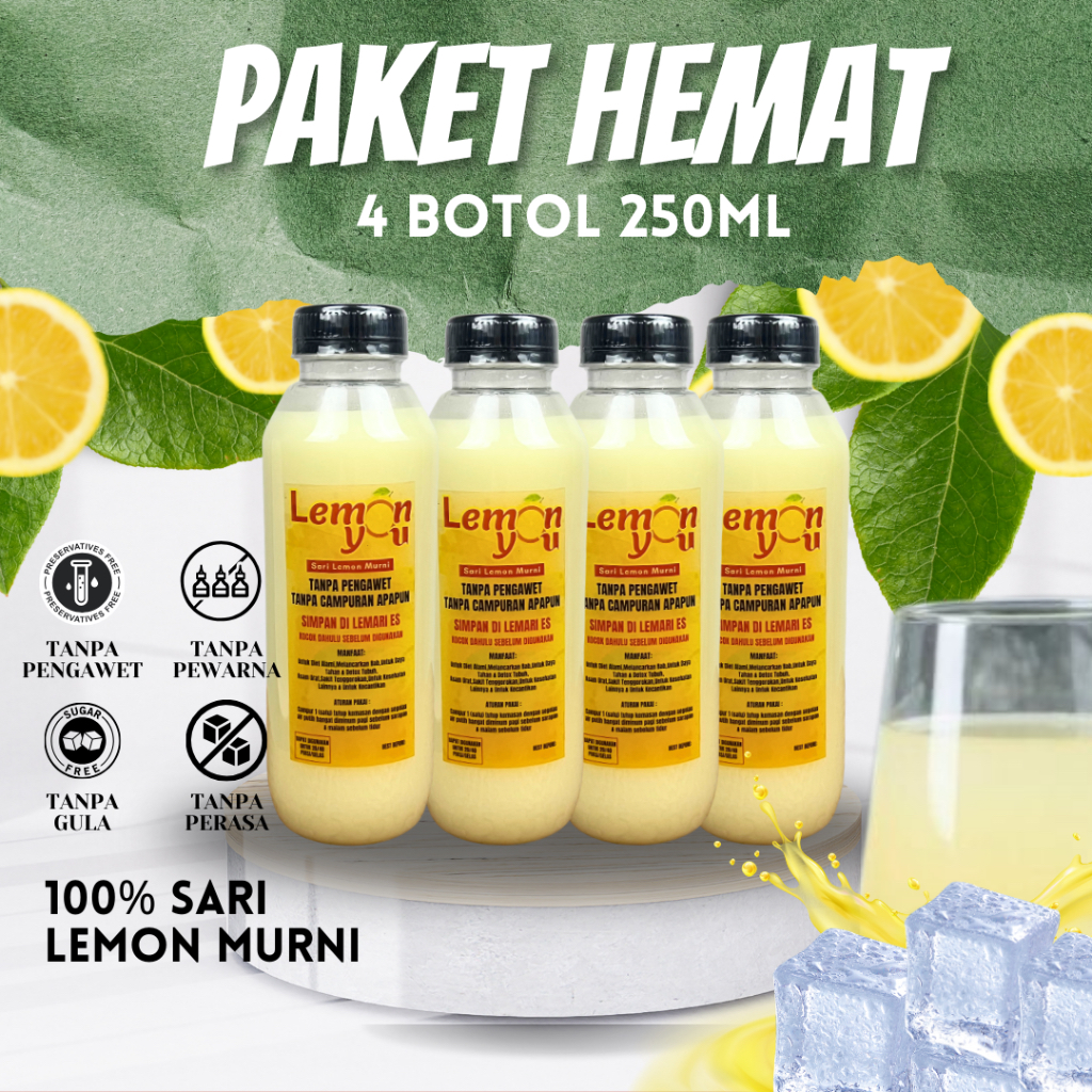 

Paket 4 Botol 250 ML Sari Lemon Murni Minuman Detoks Jus Lemon Diet Alami Tanpa Campuran