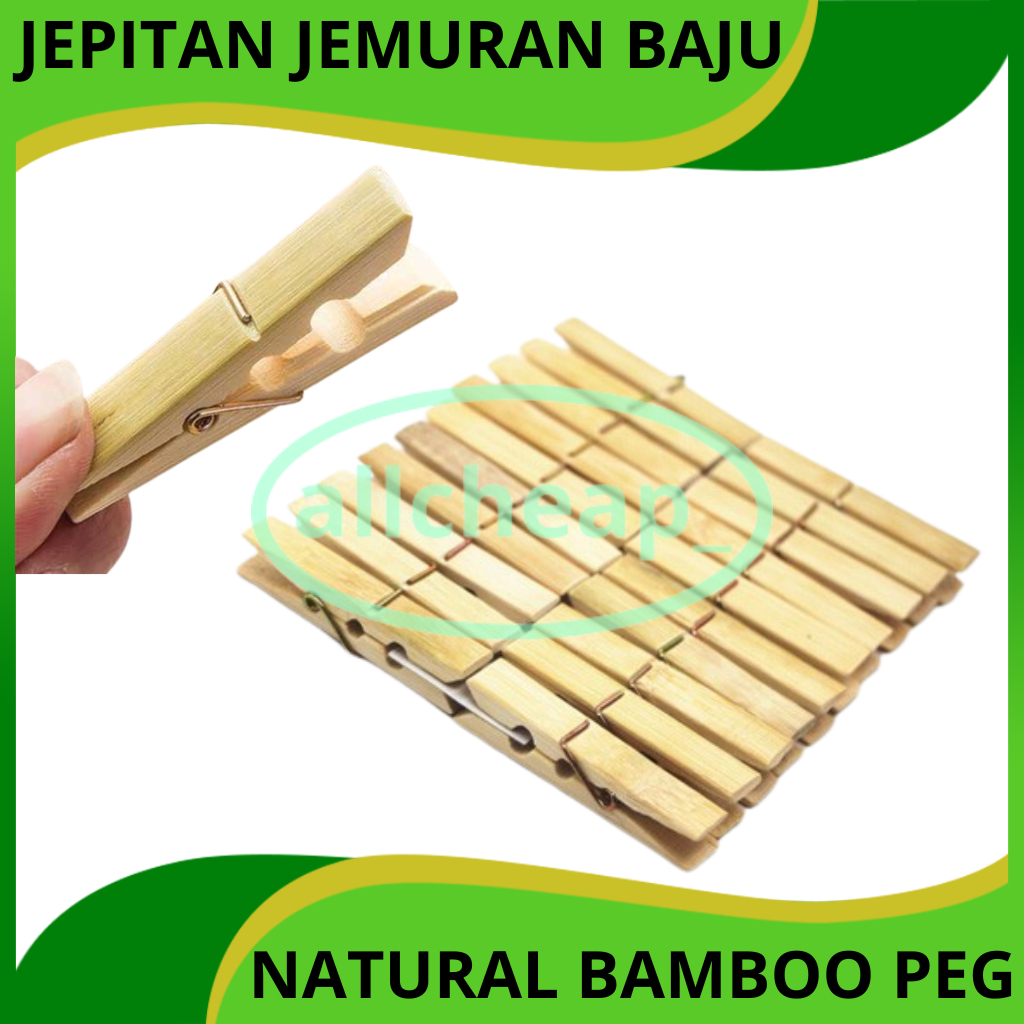 DM - Jepitan Jemuran Bambu Natural Bamboo Peg / Capitan Baju isi 20pcs