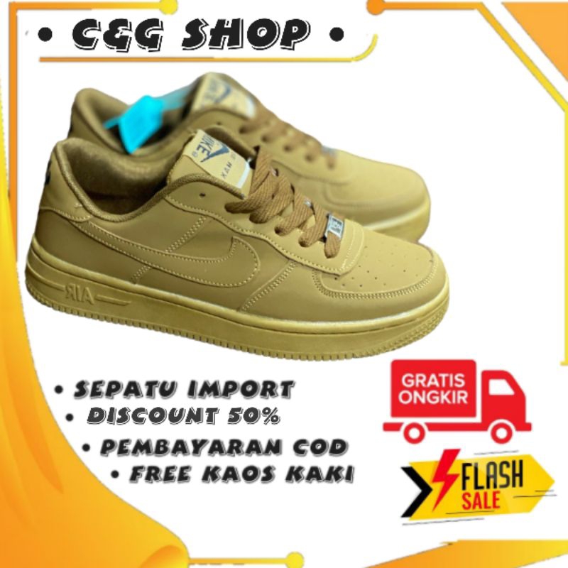Sepatu Jordan Pria Wanita Air Force 1 Full Cokelat Tali Olahraga