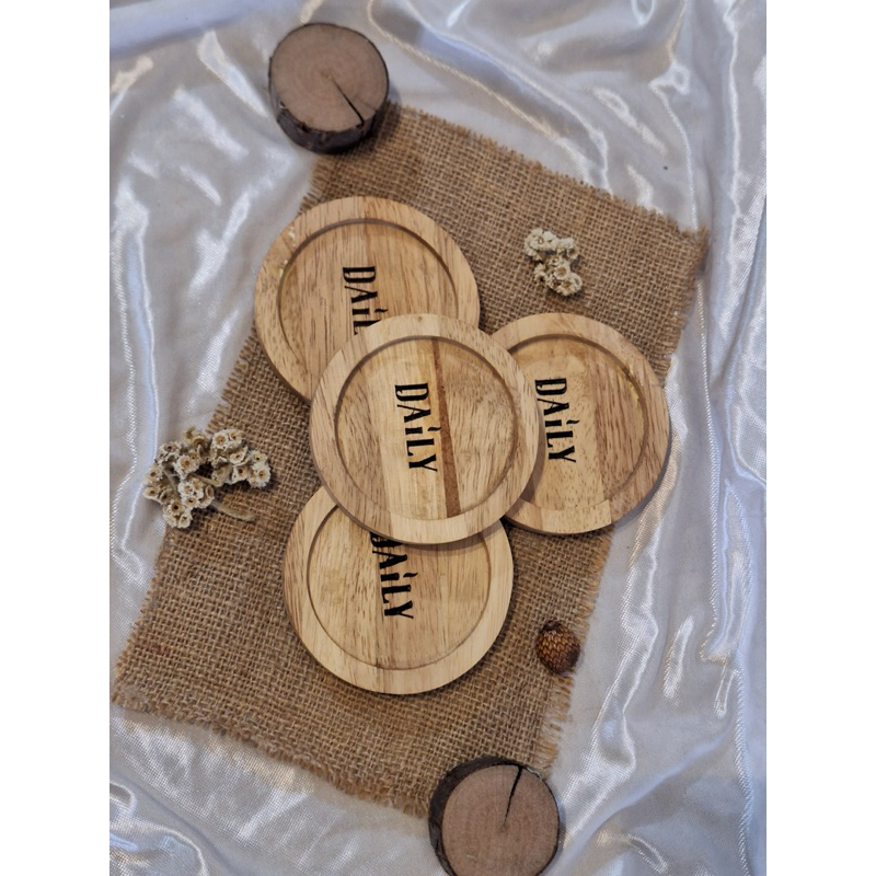 tatakan gelas /coaster kayu custom grafir nama logo