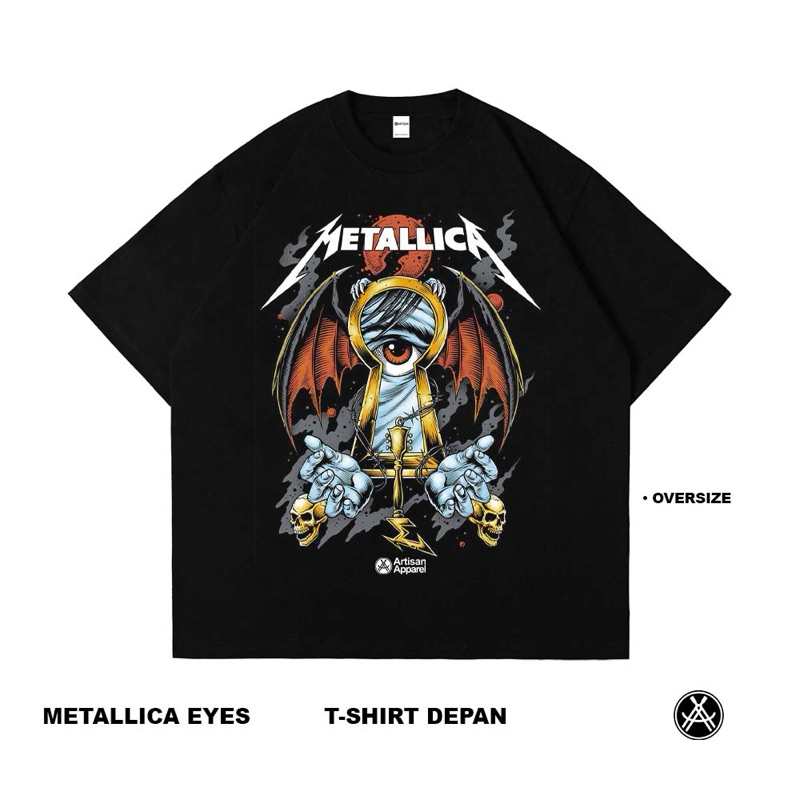 Artisan T-Shirt Metallica Eyes Kaos Oversize Hitam Katun Combed