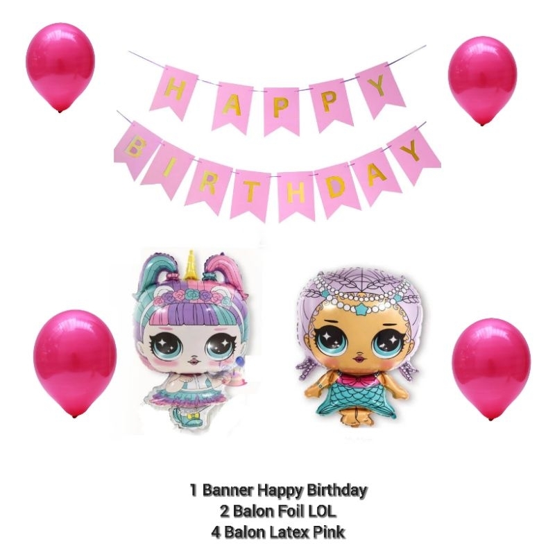LOL Paket perlengkapan dekorasi pesta ulang tahun LOL perlengkapan pesta ultah anak tema LOL balon L